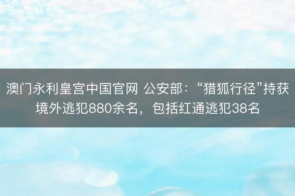 澳门永利皇宫中国官网 公安部：“猎狐行径”持获境外逃犯880余名，包括红通逃犯38名