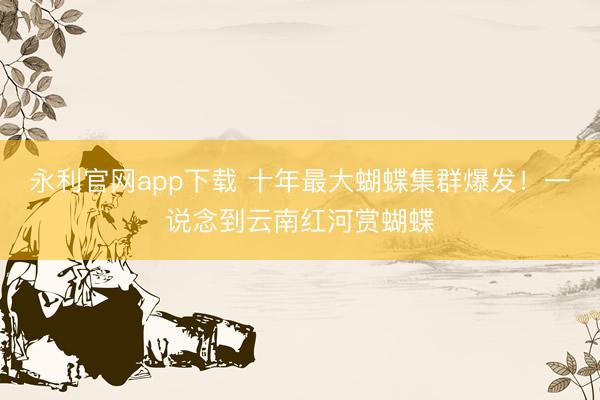 永利官网app下载 十年最大蝴蝶集群爆发！一说念到云南红河赏蝴蝶