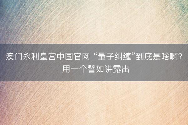 澳门永利皇宫中国官网 “量子纠缠”到底是啥啊? 用一个譬如讲露出