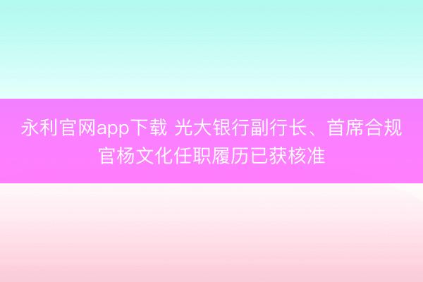 永利官网app下载 光大银行副行长、首席合规官杨文化任职履历已获核准