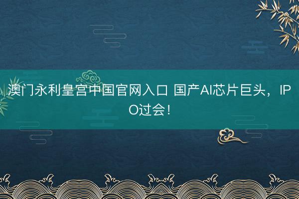 澳门永利皇宫中国官网入口 国产AI芯片巨头，IPO过会！
